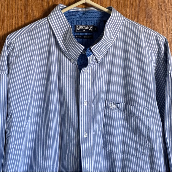 Vintage Panhandle Slim Blue Striped Shirt Button Front 1 Pocket Men's Size XXL - Picture 2 of 12